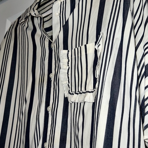 A NEW DAY Striped Boxy Button Down Blouse With Dropped Flouncy Sleeves - Picture 3 of 3
